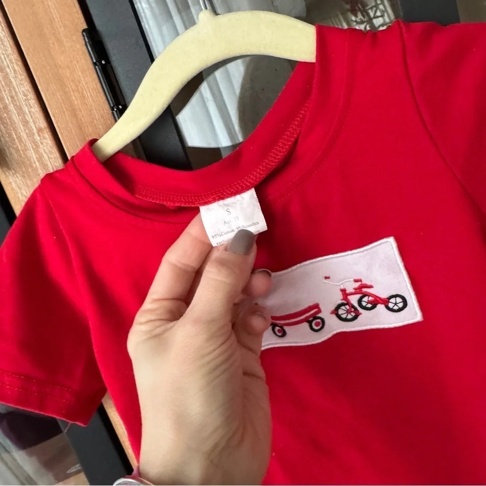 Coupe car smock embroidered set shorts tee toddler boy toys bike wagon applique